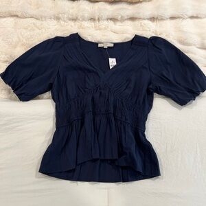 Loft Navy V-Neck Blouse